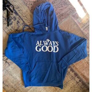 ALWAYS GOOD men's hoodie sweatshirt in blue. Whole foods inspired. LARGE